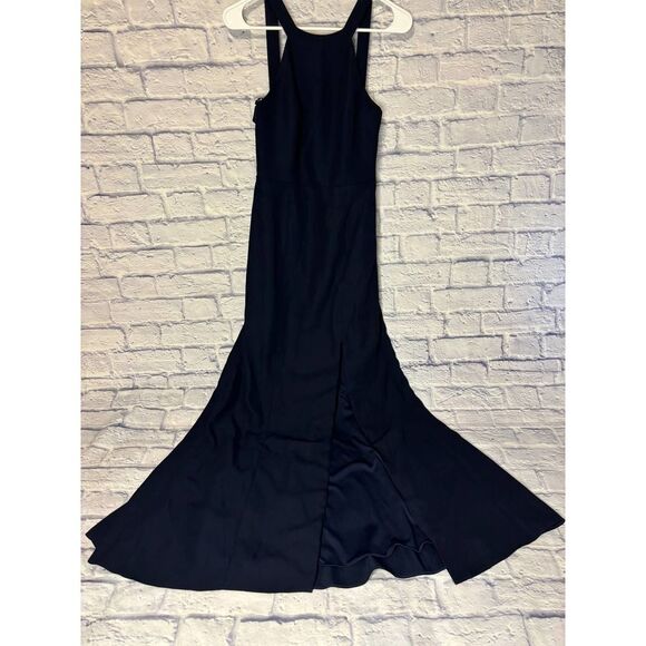 NWT Dessy Collection Dress Cutaway Shoulder Crepe Column Midnight Blue Size 4 - Picture 4 of 10